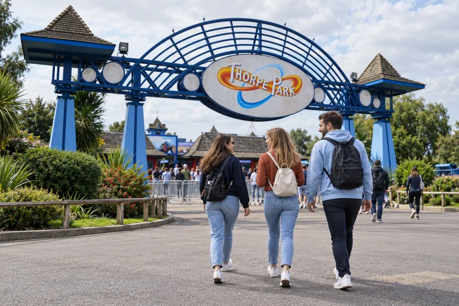 Amici che arrivano insieme all’ingresso di Thorpe Park